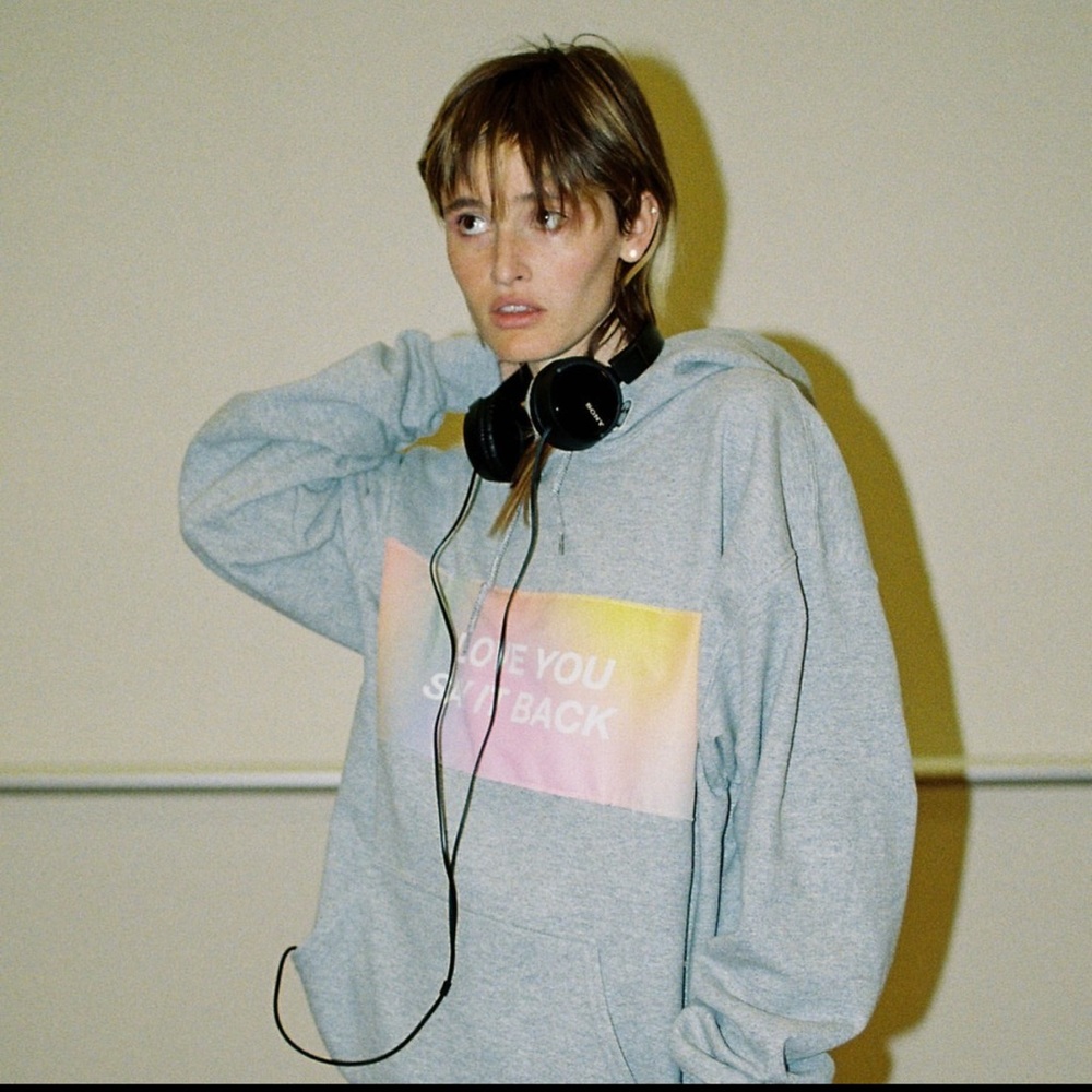 LONELY GHOST Gray Hoodie with Pastel Gradient Front Print